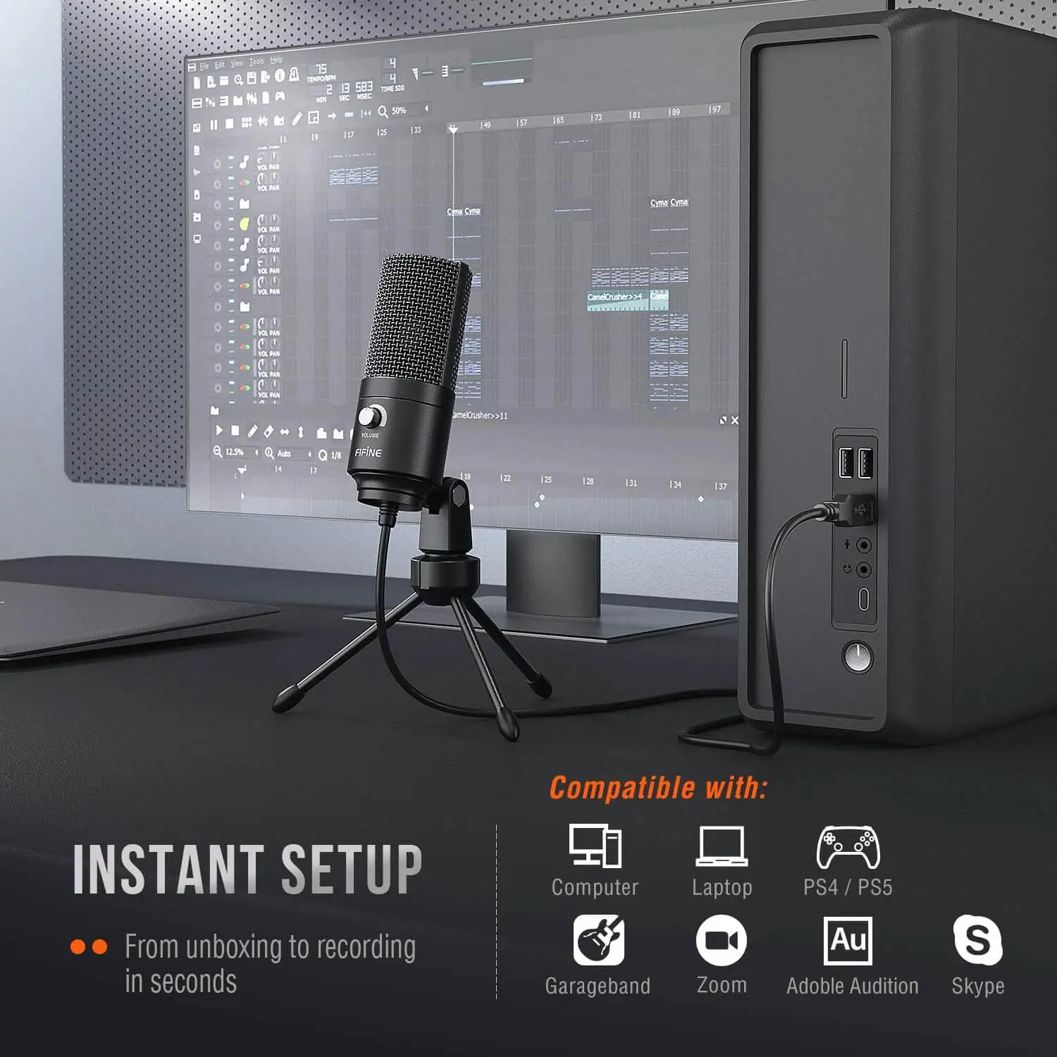 FIFINE USB Microphone, Metal Condenser Recording Microphone