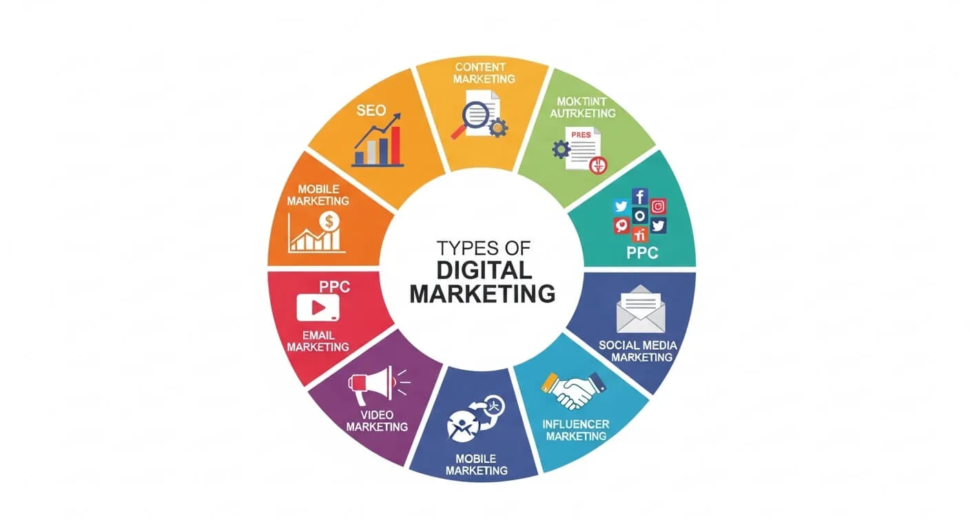11 types of digital marketing explained infographic
