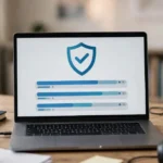 WordPress malware removal cost guide: a laptop showing a website security scan with a shield icon