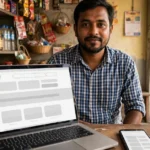 Bangladeshi business owner comparing a Facebook page with a business website