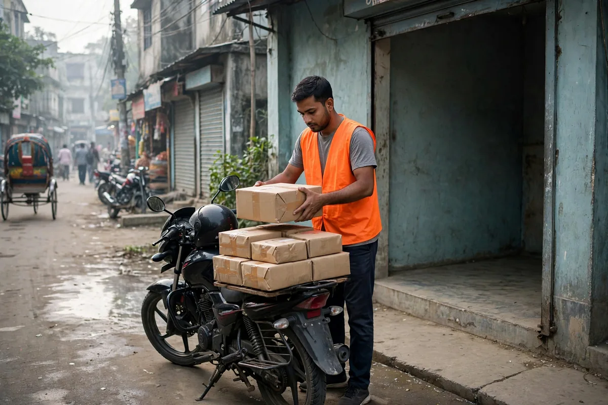 Parcel delivery for an online store in Bangladesh: courier packing and dispatch