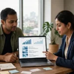 SEO services in Bangladesh: a business owner reviewing SEO results with a consultant in Dhaka