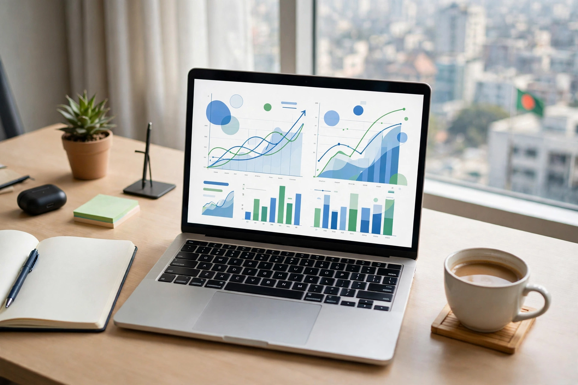 SEO services in Bangladesh: analytics dashboard on a laptop
